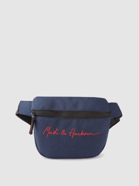 

Mast & Harbour Unisex Navy Blue & Red Brand Logo Embroidered Waistpouch