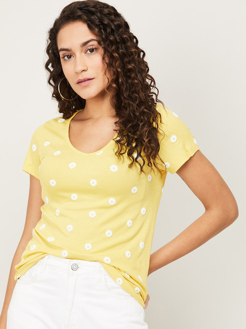 

Fame Forever by Lifestyle Women Mustard Yellow Print Viscose Rayon Top