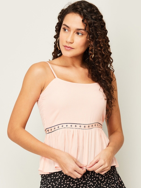 

Ginger by Lifestyle Women Coral Solid Shoulder Strap Top