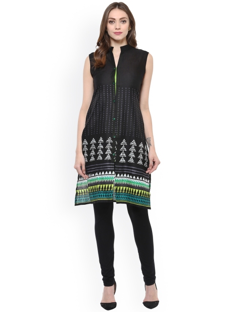 

Libas Women Black Printed Straight Kurta