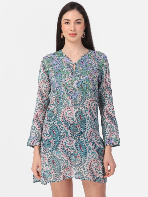 

Aditi Wasan Women Turquoise Blue & Purple Embroidered Tunic