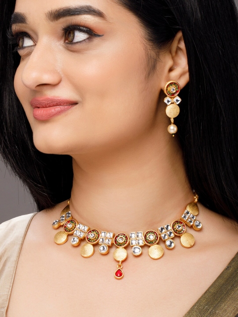 

Anouk Gold-Plated White Stone-Studded Red Enamelled Jewellery Set