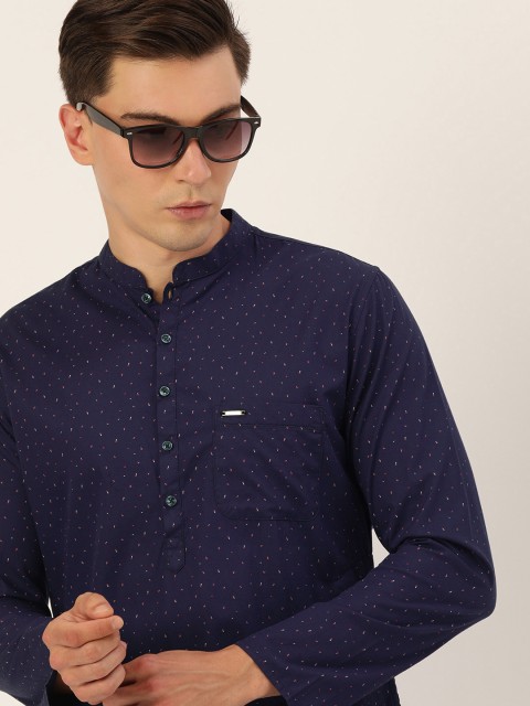 

Peter England Men Navy Blue & Red Printed Pure Cotton Kurta