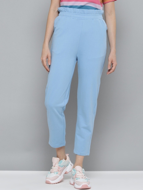 

VividArtsy Women Blue Solid High Waist Track Pants