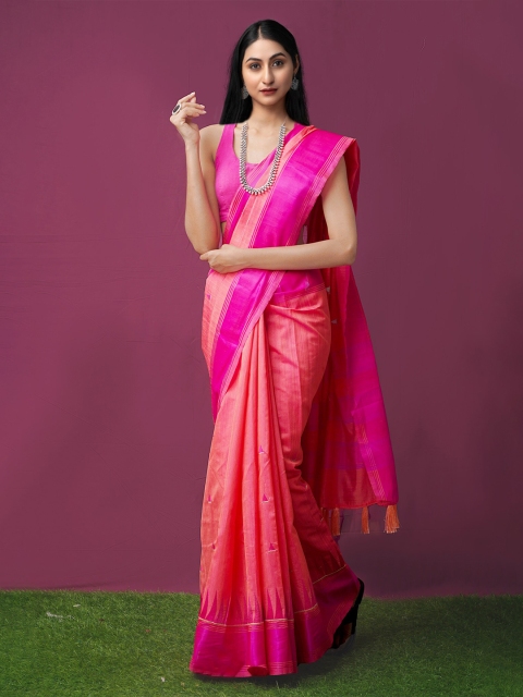 

Unnati Silks Pink & Peach-Coloured Woven Design Silk Cotton Saree