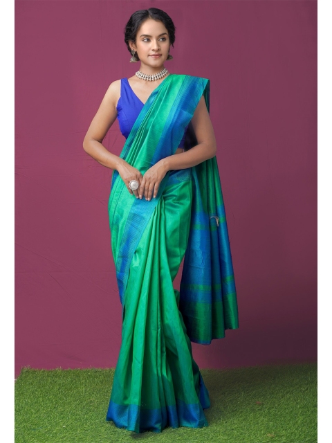 

Unnati Silks Green & Blue Woven Design Silk Cotton Mysore Silk Saree