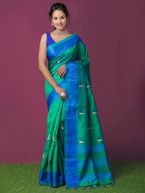 

Unnati Silks Green & Blue Abstract Woven Design Silk Cotton Mysore Silk Saree