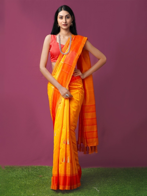 

Unnati Silks Yellow & Orange Woven Design Silk Cotton Saree