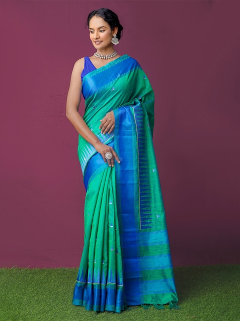 

Unnati Silks Green & Blue Abstract Woven Design Silk Cotton Mysore Silk Saree