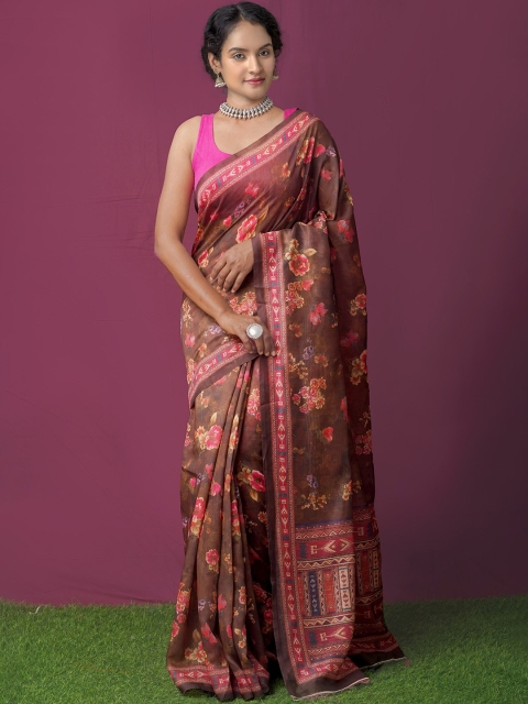 

Unnati Silks Green & Pink Ethnic Motifs Silk Cotton Chanderi Saree