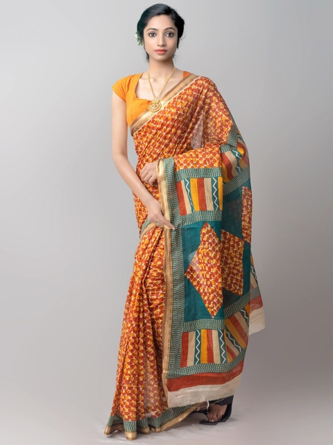 

Unnati Silks Red & Mustard Pure Cotton Handloom Kovai Saree