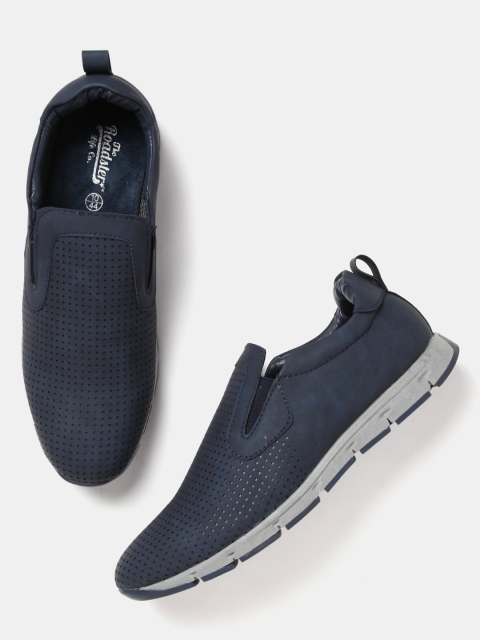 

Roadster Men Navy Perforated Slip-On Sneakers, Navy blue