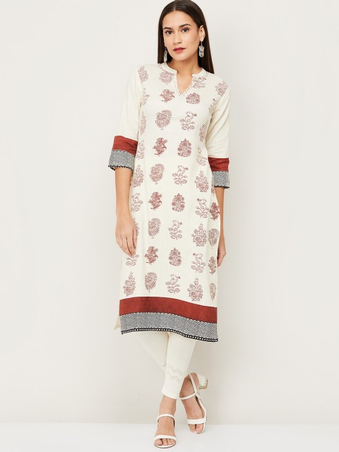 

Melange by Lifestyle Women Off White & Maroon Ethnic Motifs Printed Kurta