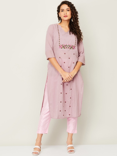 

Melange by Lifestyle Women Purple Embroidered Straight Kurta