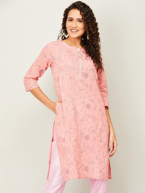 

Melange by Lifestyle Women Coral Floral Printed Straight Kurta