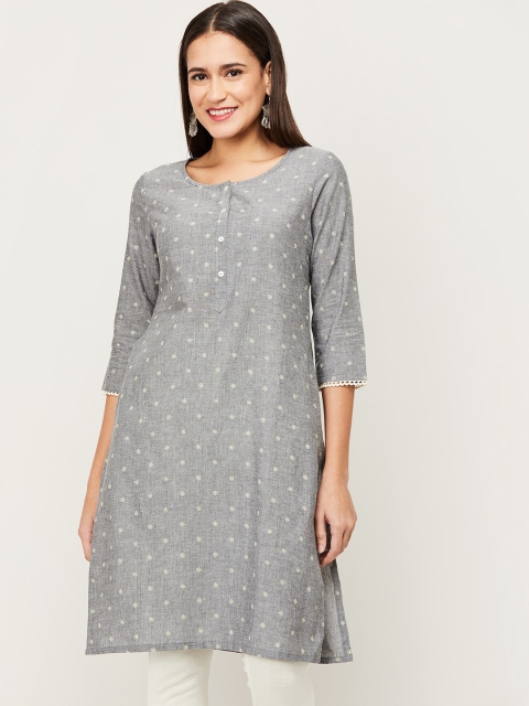 

Melange by Lifestyle Women Grey Ethnic Motifs Printed Cotton Kurta