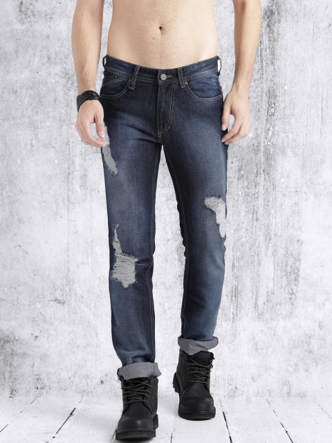 

Roadster Men Blue Slim Fit Mid-Rise Highly Distressed Jeans