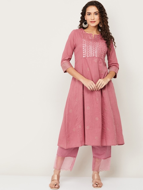 

Melange by Lifestyle Women Beige Ethnic Motifs Embellished Anarkali Kurta