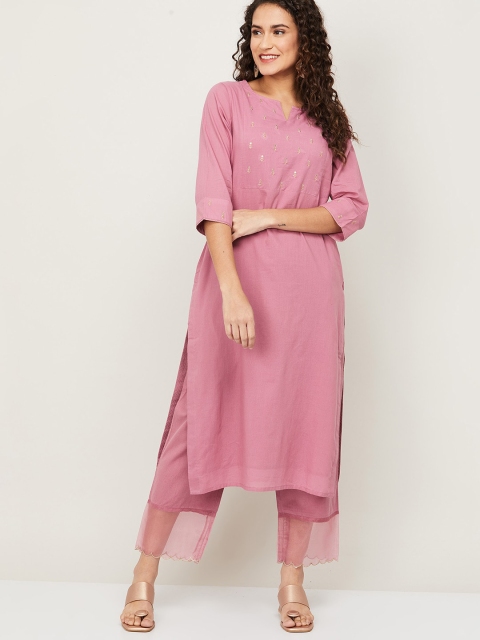 

Melange by Lifestyle Women Dusty Pink Solid Pure Cotton Kurta Set