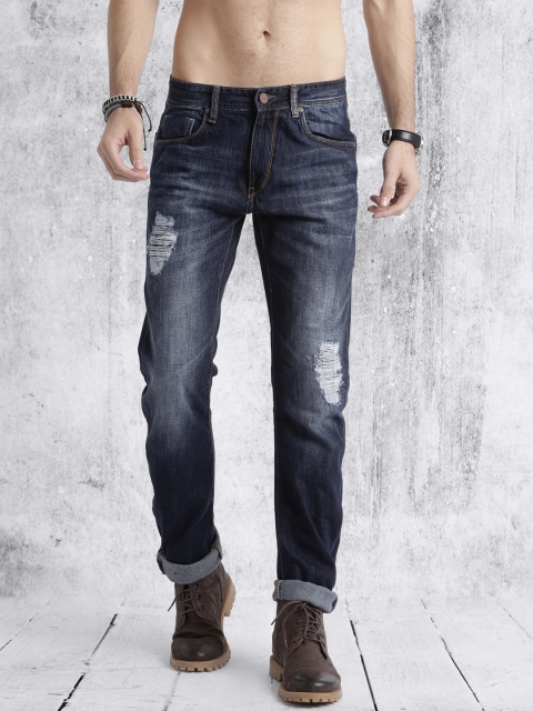 

Roadster Men Blue Banana Slim Fit Mid-Rise Low Distress Jeans