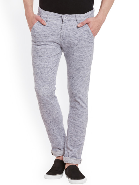 

Rodamo Men Grey Melange Self-Design Slim Fit Corduroy Chino Trousers