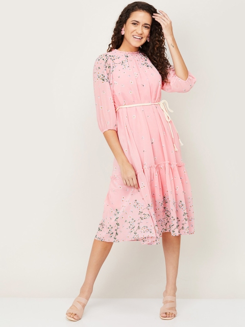 

CODE by Lifestyle Women Pink Floral Printed A-Line Midi Dress