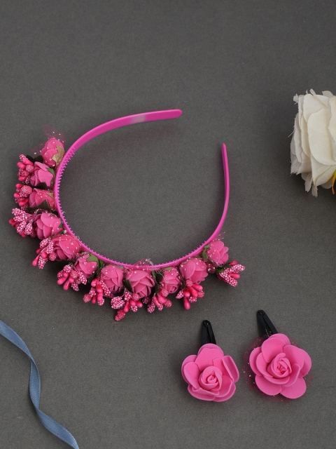 

Silvermerc Designs Girls Pink Set Of 2 Floral Embellished Hair Accessory Set