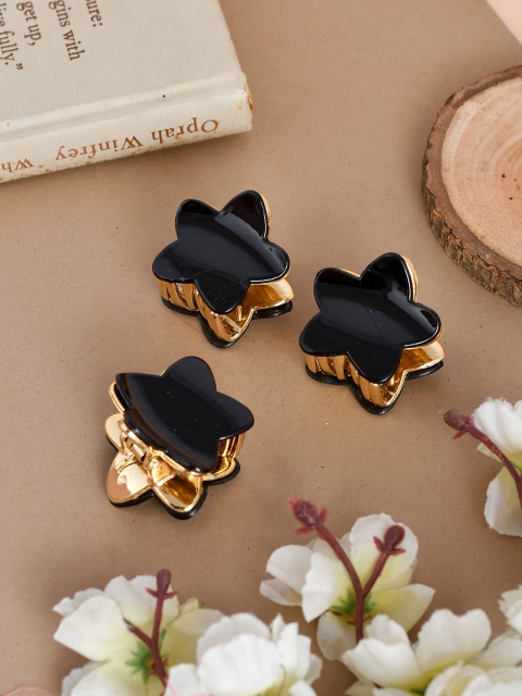 

Silvermerc Designs Women Black & Gold-Toned Star Shaped Set of 3 Claw Clip