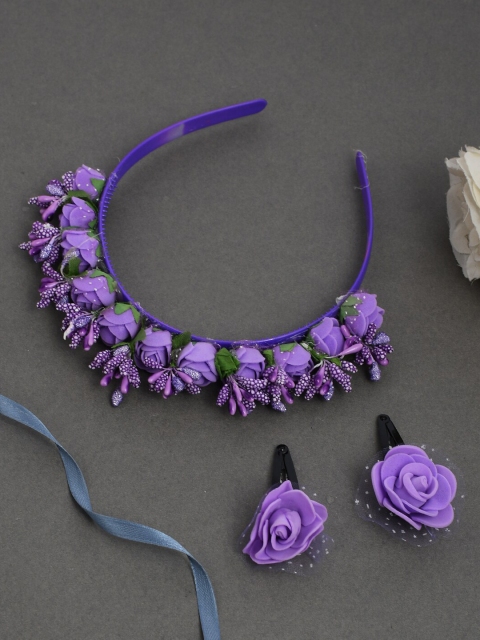 

Silvermerc Designs Girls Purple Set of 2 Floral Embellished Hair Accessory Set