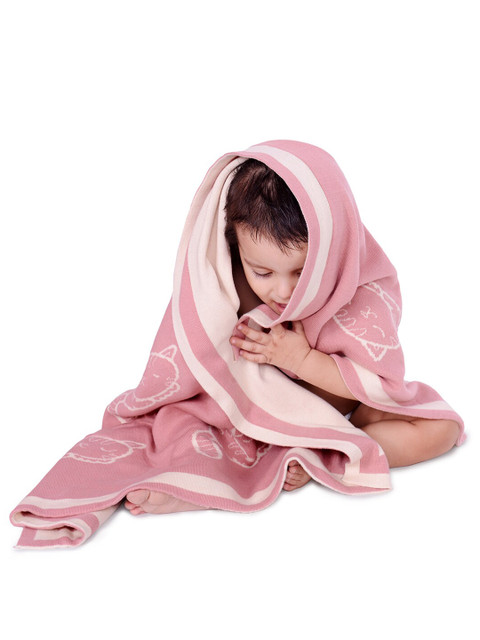 

JoE Hazel Pink & White Cartoon Characters AC Room 550 GSM Cotton Single Bed Blanket