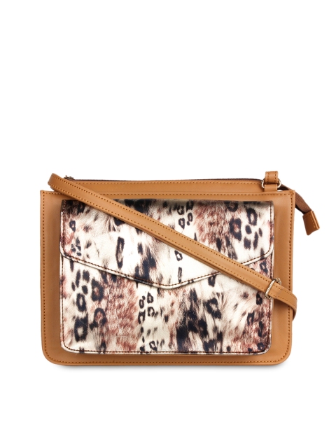 

Berrypeckers Tan Brown & Cream-Coloured Animal Print Sling Bag