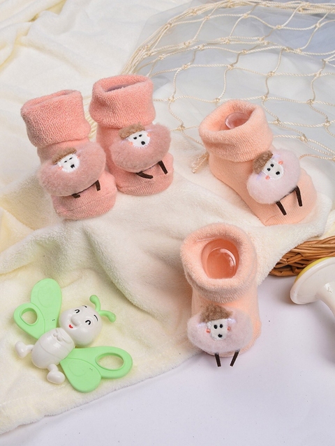 

POPLINS Kids Pack of 2 Patterned Ankle Length Cotton Socks, Peach