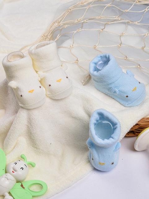 

POPLINS Kids Pack Of 2 Beige & Blue Patterned Cotton Ankle-Length Socks