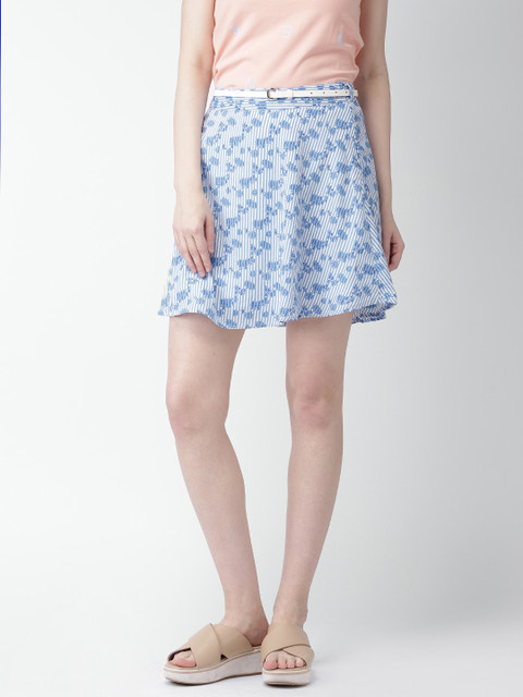 

Mast & Harbour Blue & White Printed A-Line Skirt
