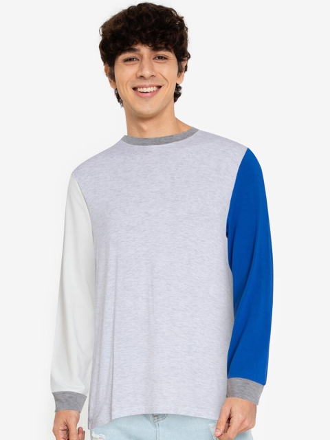 

ZALORA BASICS Men Grey & Blue Colourblocked T-shirt
