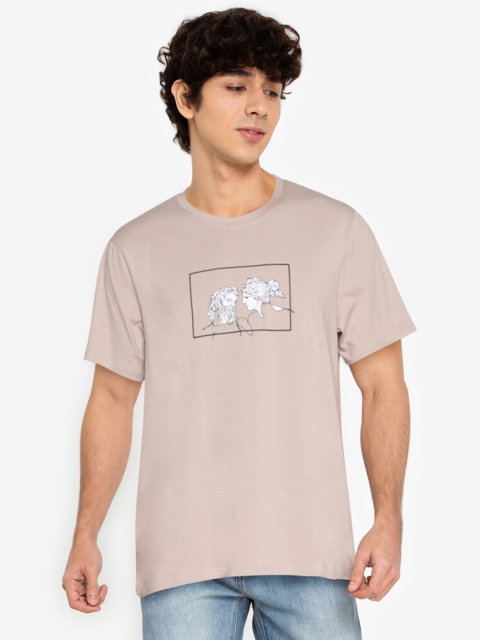 

ZALORA BASICS Men Beige Printed Pure Cotton T-shirt