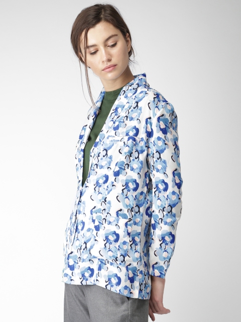 

Mast & Harbour Blue & White Floral Print Single-Breasted Casual Blazer