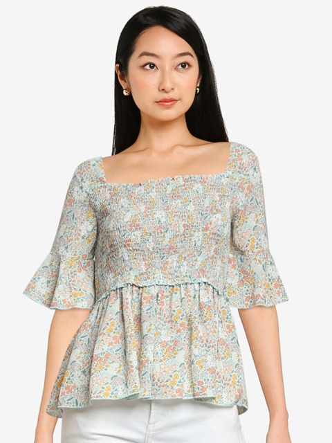 

ZALORA BASICS Women Blue & Brown Floral Printed Top