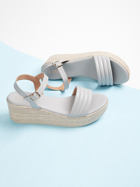 

CODE by Lifestyle Grey & Beige Woven Design Flatform Heels