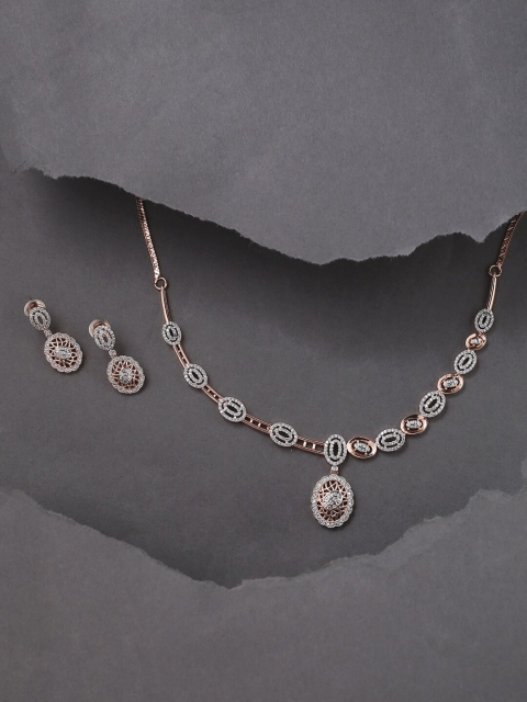 

VIRAASI Rose Gold-Plated White AD & CZ Studded Jewellery Set