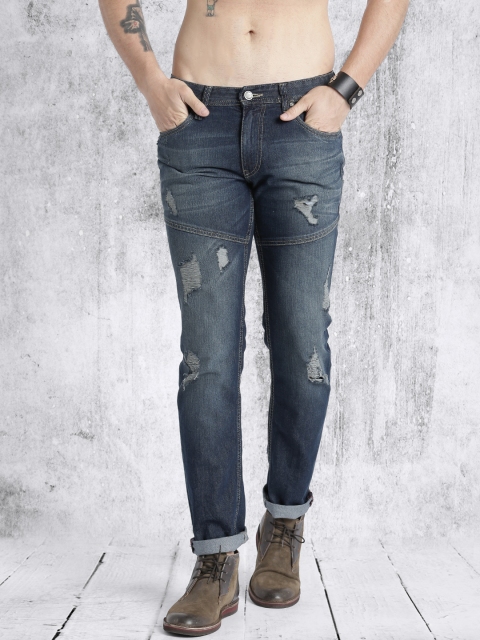 

Roadster Men Blue Washed Distressed Slim Fit Jeans