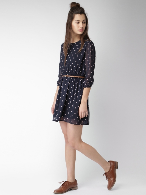 

Mast & Harbour Women Navy Polka Dot Print Fit & Flare Dress, Navy blue