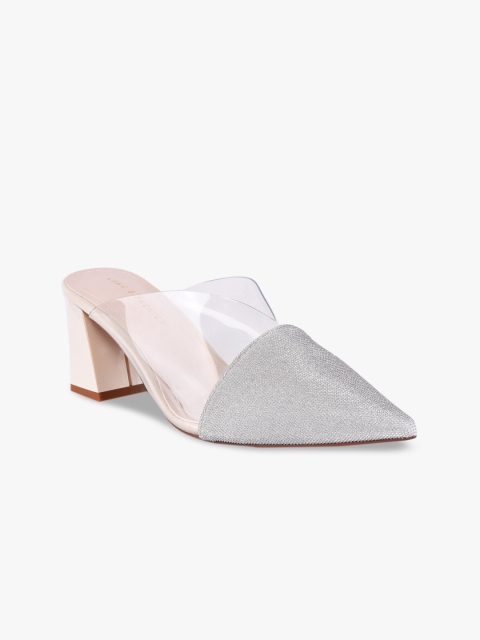 

BuckleUp Woman Silver-Toned Block Mules