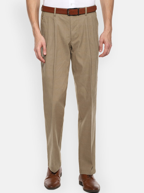 

Louis Philippe Men Khaki Brown Pleated Formal Trousers