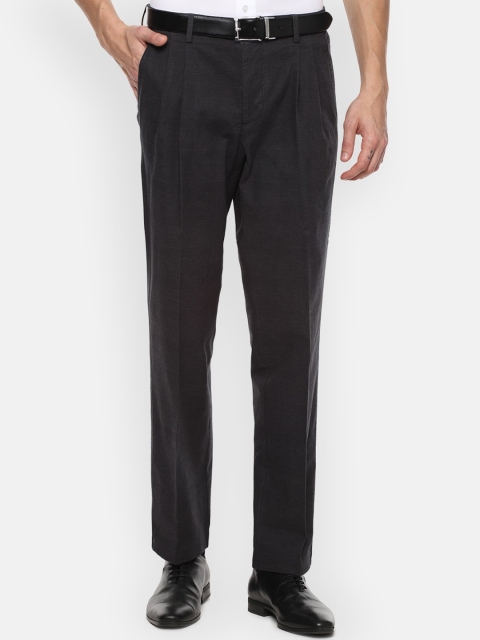 

Louis Philippe Men Grey Pleated Trousers