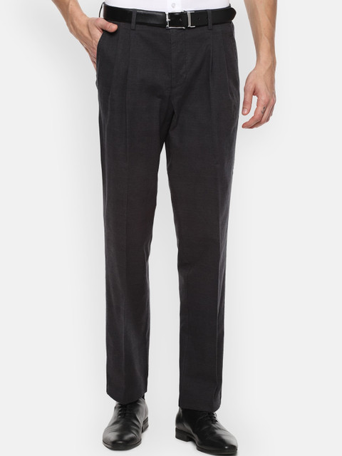 

Louis Philippe Men Grey Pleated Trousers
