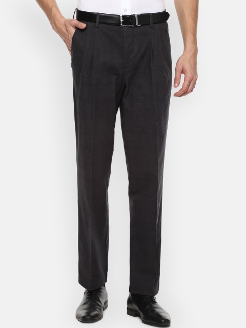 

Louis Philippe Men Charcoal Grey Solid Regular Fit Pleated Formal Trousers