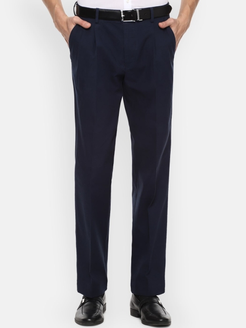 

Louis Philippe Men Navy Blue Winter Pleated Regular Fit Formal Trousers