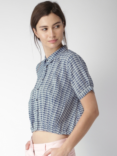 

Mast & Harbour Women Navy & White Printed Casual Shirt, Navy blue
