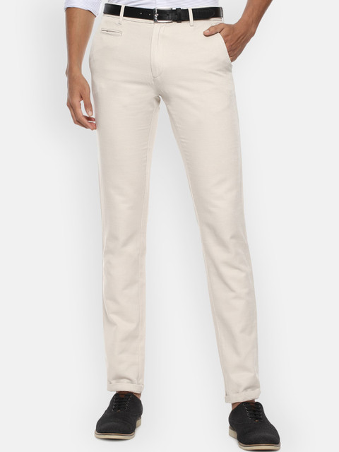 

V Dot Men Cream-Coloured Slim Fit Trousers